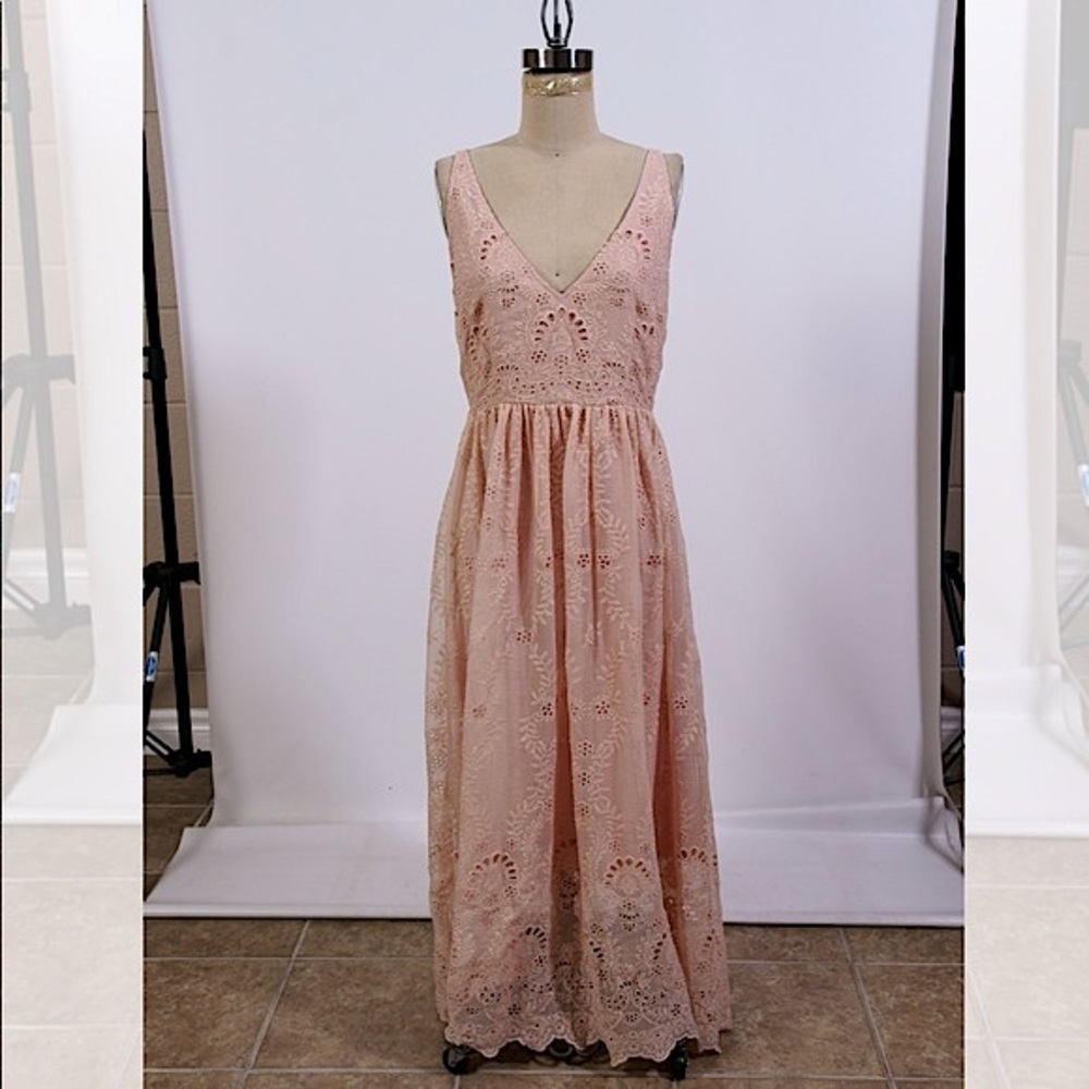 ANTHROPOLOGIE: Pink Eyelet Maxi Dress - Picture 2 of 5